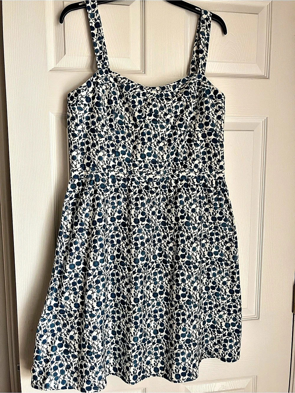 LOFT Floral Cotton Midi Dress in Blue & White Size 12